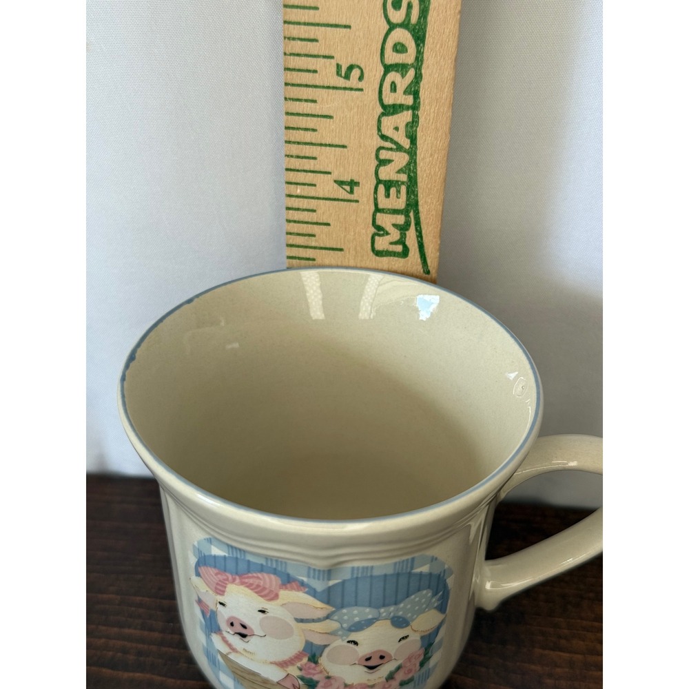 VTG Tienshan Stoneware Pig Pal Tea Set 4 Mugs 4 Saucers Country Farmhouse - Picture 11 of 14